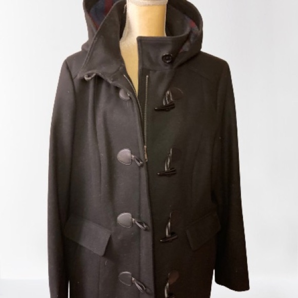 Tommy Hilfiger Black Hooded Toggle Wool Blend Peacoat - XXL